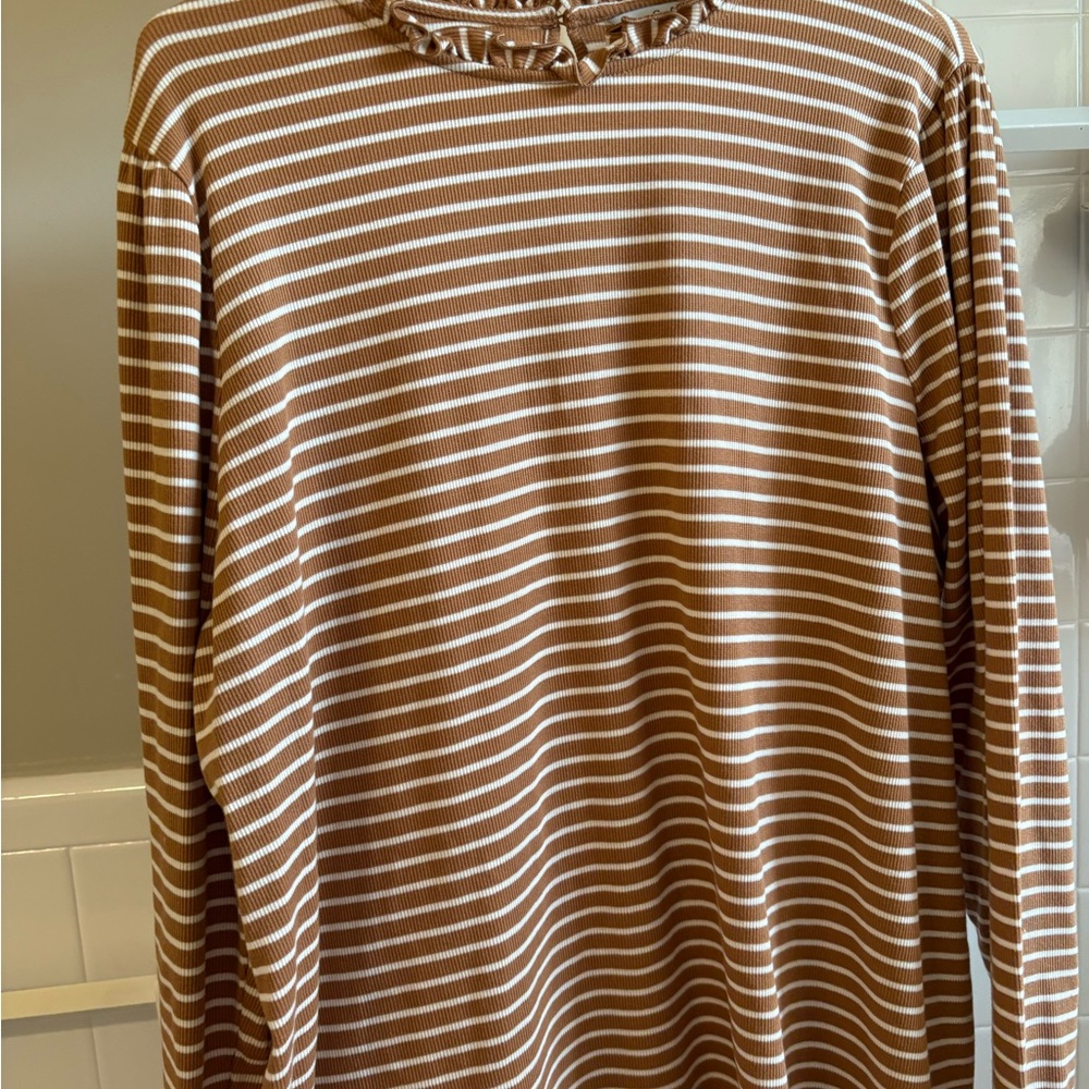Croft & Barrow Striped Brown and White Long Sleeve Top - 2X